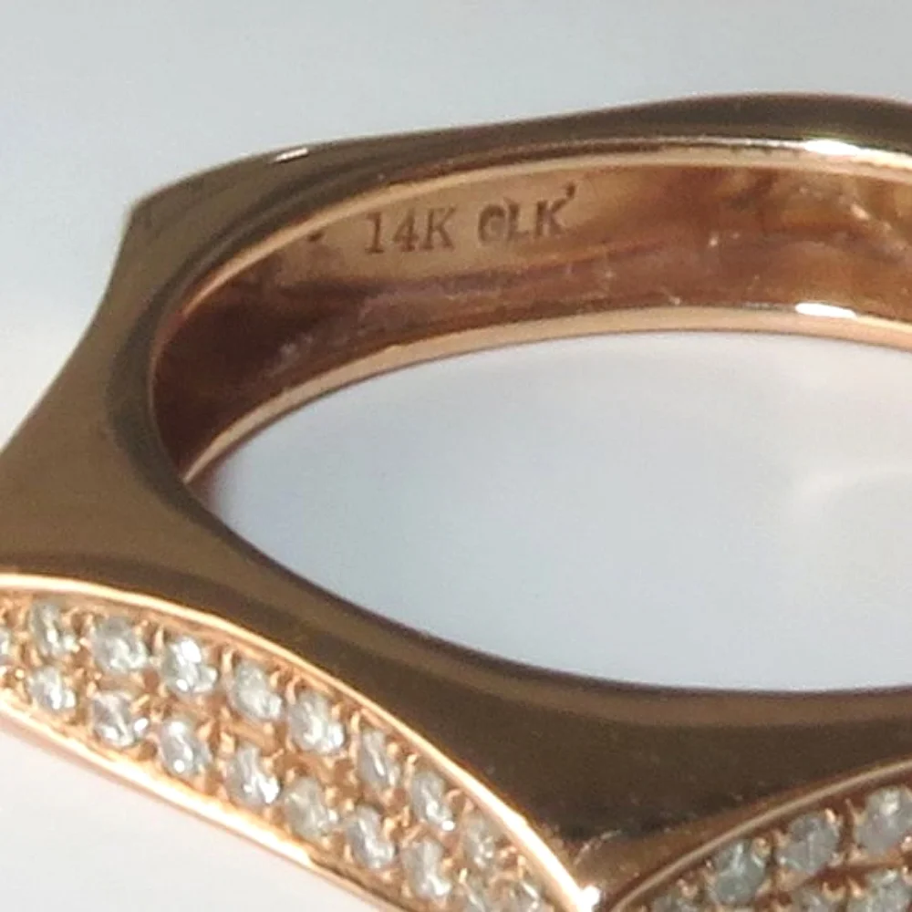 Solid 14K Rose Gold Diamonds Hexagon Ring